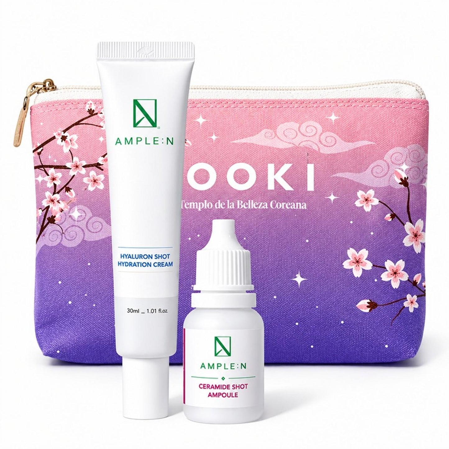 Set AMPLEN Glow Travel Crema AH y Sérum Ceramidas | Hidratación Coreana Glow Skin + Neceser