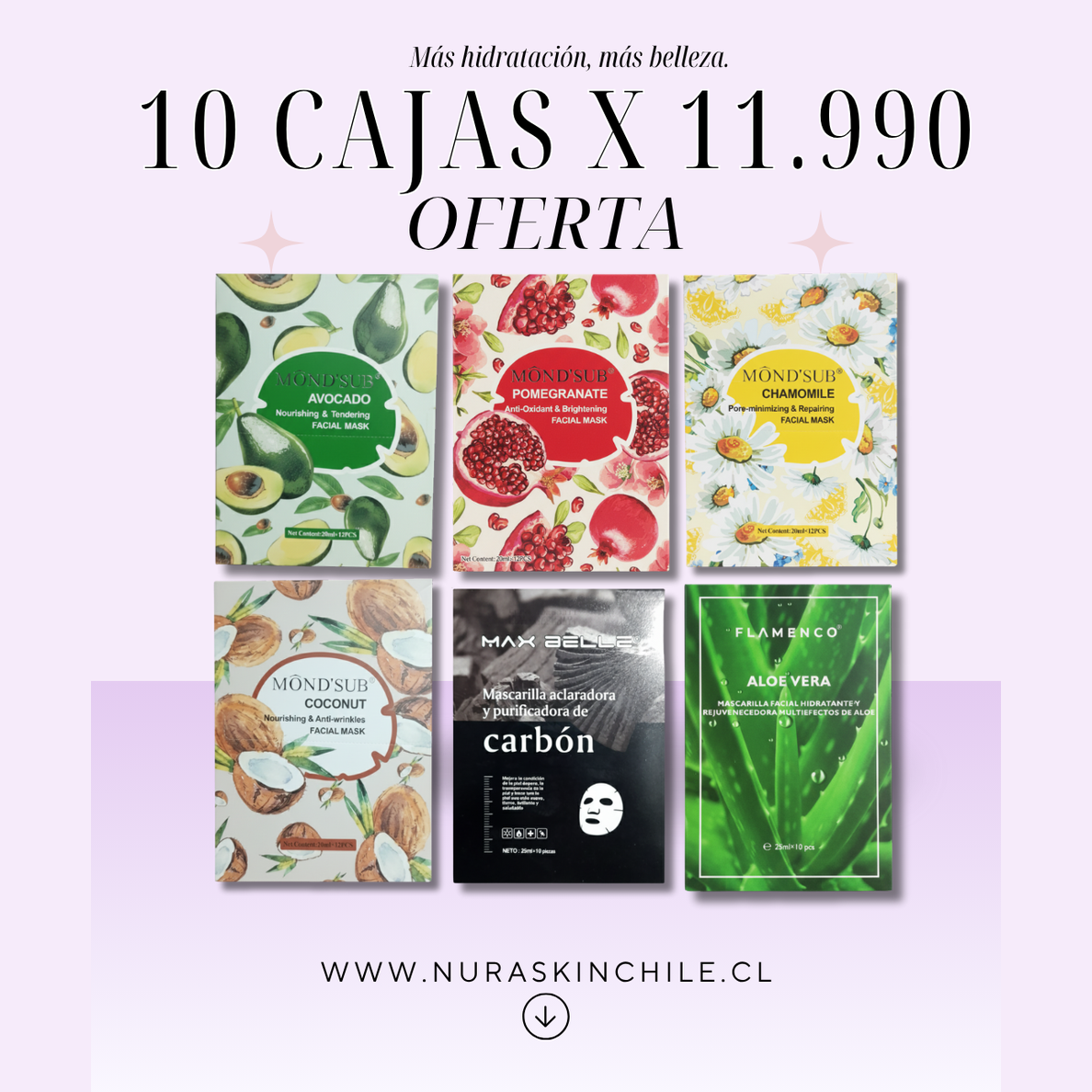 Pack 10 Mascarillas Faciales Hidratantes | Piel Suave y Radiante