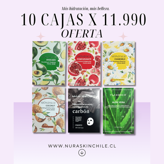Pack 10 Mascarillas Faciales Hidratantes | Piel Suave y Radiante
