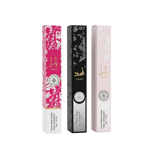 Pack 3 Perfumes de Cartera 35ml | Yara, Asad, Give Me Gourmet & Inspired Ariana Grande