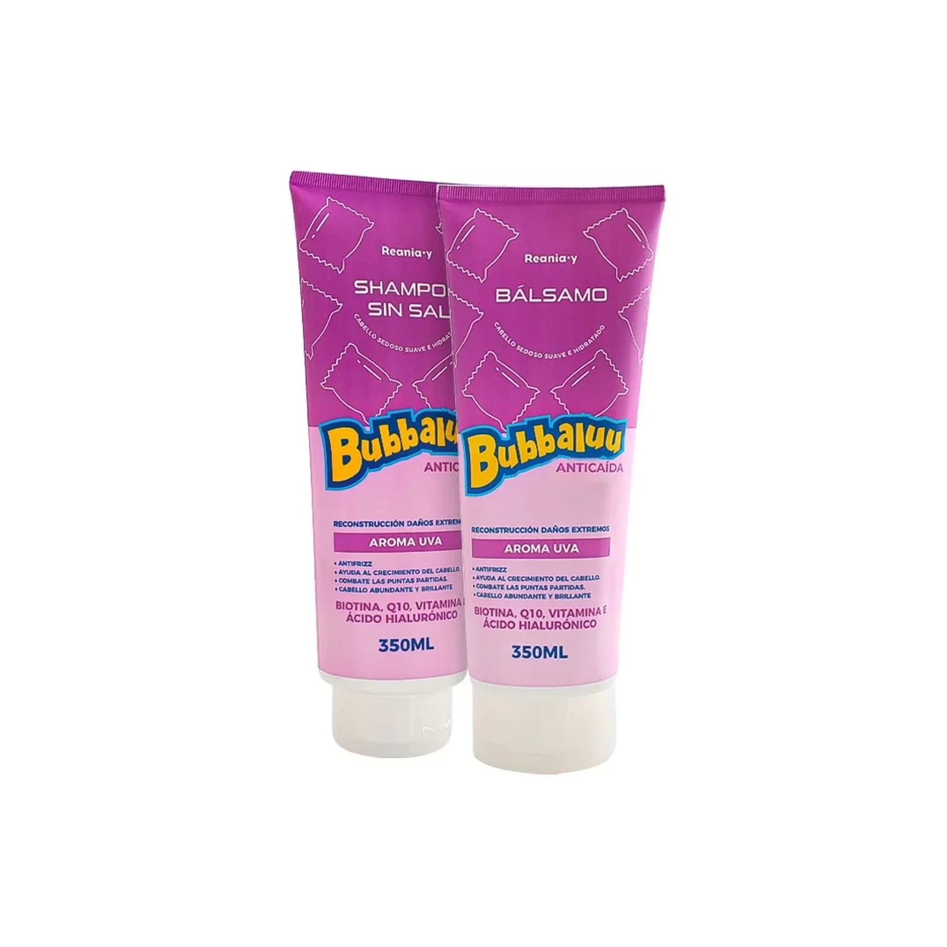 Pack Shampoo + Bálsamo Bubbaluu 350 ml – Frutilla, Uva y Tutti Frutti