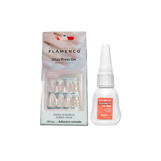 Uñas Press On Flamenco + Pegamento – 30 Uñas Reutilizables (2 Diseños)